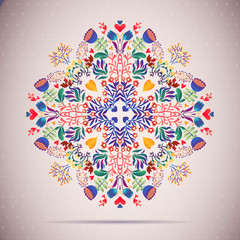 Vector card. Round oriental pattern on vintage background. Old paper, polka dot. Place for your text. Perfect  greetings, invitations or announcements.