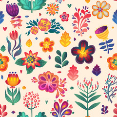 Flowers seamless pattern decorative vector card illustration. doodle plants