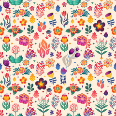 Flowers seamless pattern decorative vector card illustration. doodle plants