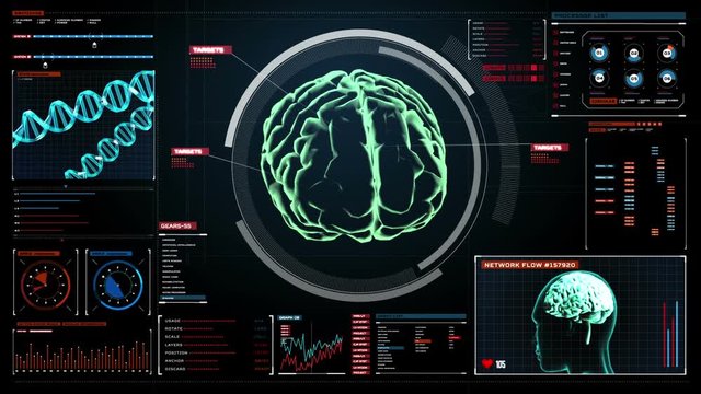 Scanning Brain in digital display dashboard. X-ray view
