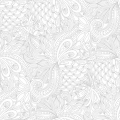 Beautiful hand drawn ornamental doodle light grey repeated background. Vector illustration.