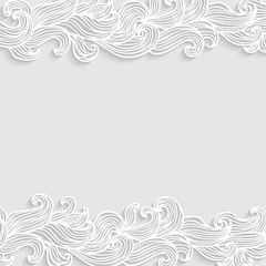 Grey 3d vector background with hand drawn curly doodle waves in the top and bottom, with place for text.
