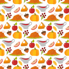 Happy Thanksgiving food seamless pattern vector.