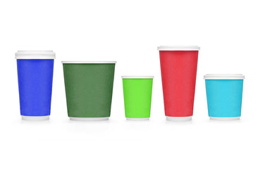 Set of various plastic cup isolated on white