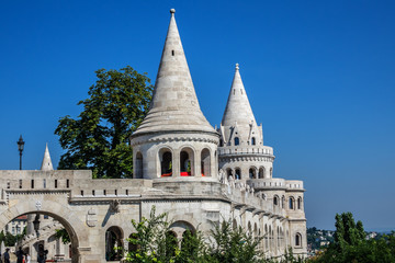 Fisherman's Bastion (1895), Danube Buda bank, Budapest. Hungary.