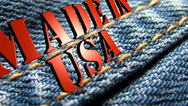 Made in USA. Inscription on denim fabric