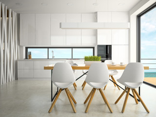 Interior of modern design kitchen 3D rendering