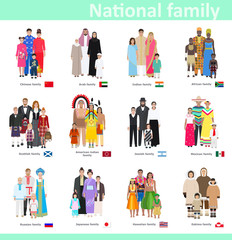 Families in national costume, vector illustration