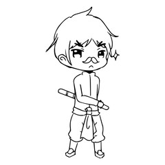 illustration vector hand drawn doodle of  little boy wearing thai clothing
