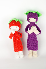 soft toy crochet as blackberries and strawberries in caps