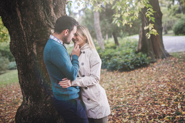 Loving couple walking in park