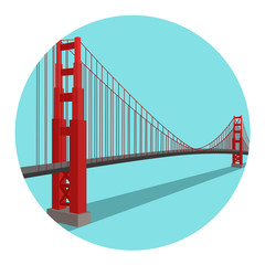 Golden Gate Bridge. Vector Illustration on  isolated white background.San Francisco - obrazy, fototapety, plakaty