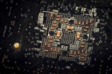 New technologies in the computer industry. Processor, motherboard and parts of the computer. Macro.