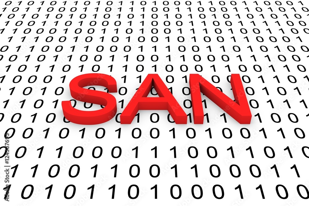 Poster san in the form of binary code, 3d illustration