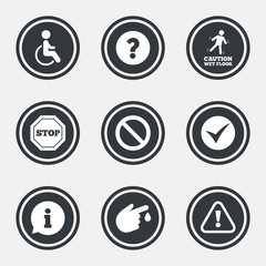 Attention caution icons. Information signs.