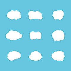 white clouds set collection on blue background