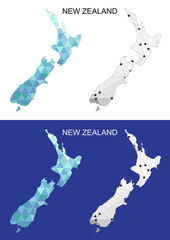 New Zealand map in geometric polygonal style. Abstract gems triangle.
