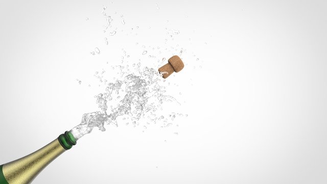 Celebration theme with splashing champagne, isolated. 3d illustration