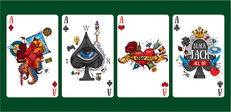 Colorful images of playing cards four aces.