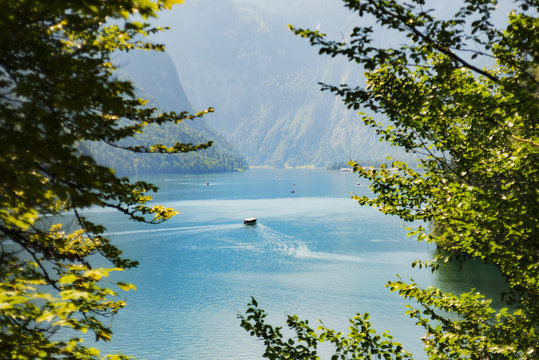 Lake Königssee Konigssee alpine glacial mountain boat cruise forest, Germany