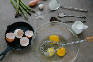 Frittata with asparagus ingredients