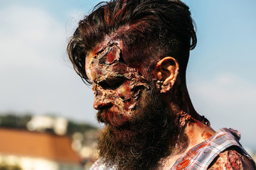 Fototapeta na wymiar Bearded zombie man
