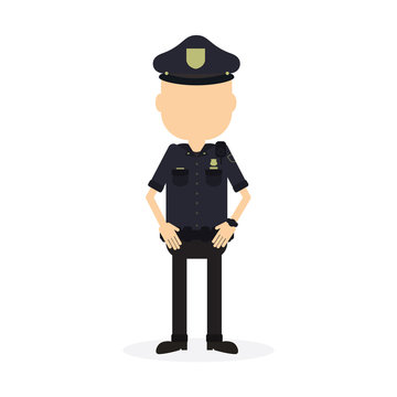 Isolated police officer on white background. Security guard. Policeman in the uniform.