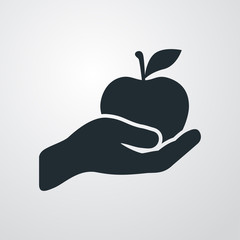 Icono plano mano con manzana sobre fondo degradado