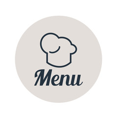 Icono plano menu y gorro de cocinero en circulo gris