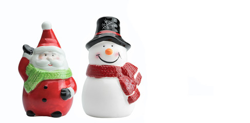 Ceramic Santa Clause and snowman model isolated on white background
