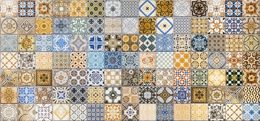 Ceramic tiles patterns from Portugal for background - obrazy, fototapety, plakaty