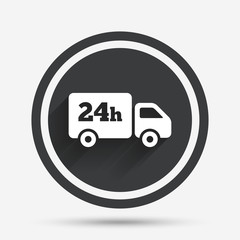 24 hours delivery service. Cargo truck symbol.