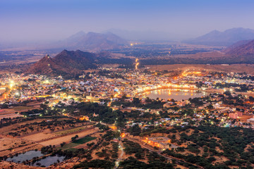 Holy city of Pushkar at night, Rajasthan, India
