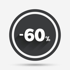 60 percent discount sign icon. Sale symbol.
