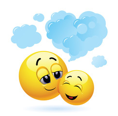 Happy mother and child presented trough smiley symbols. Enjoying motherhood. Importance of a family for child development. Vector illustration.