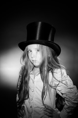 Expressive preschooler girl portrait in harcourt vintage style
