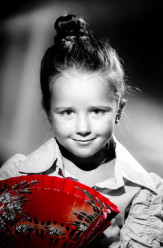 Expressive preschooler girl portrait in harcourt vintage style