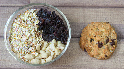 Ingredients for baking healthy cookies and ready cookies