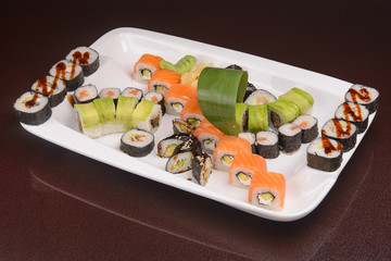 Sushi rolls on a white plate