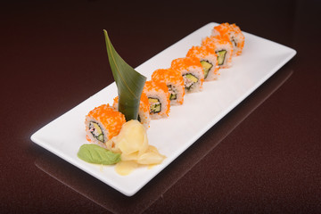 Sushi rolls on a white plate