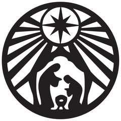 Holy family Christian silhouette icon vector illustration on white background. Scene of the Holy Bible