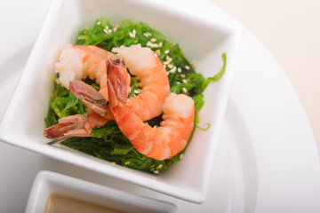 fresh seaweed salad with shrimps