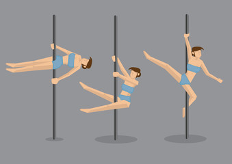 Pole Dancing Techniques Vector Cartoon Illustration
