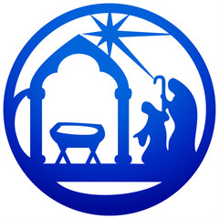 Holy family Christian silhouette icon vector illustration blue on white background. Scene of the Holy Bible