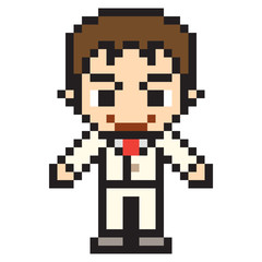 illustration design pixel art man white suit