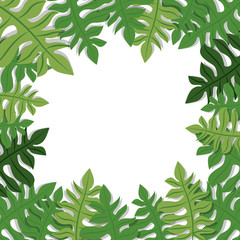green tropical exotic natural leaves over white background. vector illustration