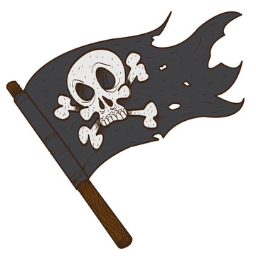 Black Jolly Roger pirate flag.
