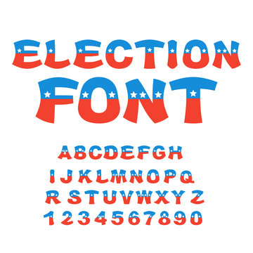 Election font. Political debate in America alphabet. USA Nationa