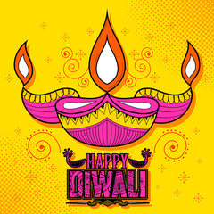 Burning diya on Happy Diwali Holiday background for light festival of India