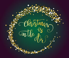 Vector handdrawn Christmas lettering with gold glitter particles